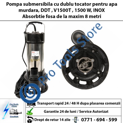  Pompa submersibila cu dublu tocator pentru apa murdara, DDT, V1500T, 1500 W, Inox 