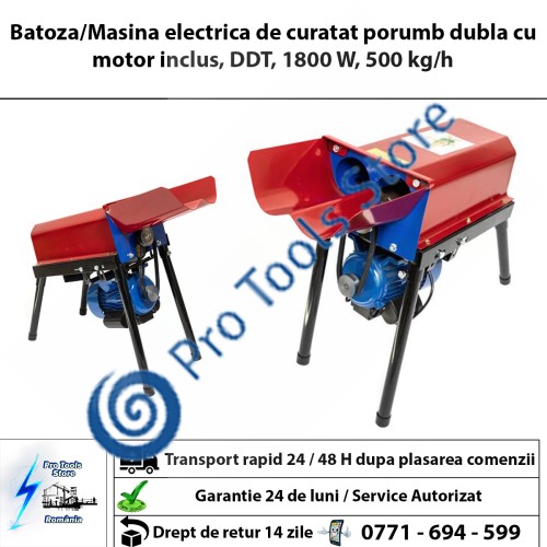  Batoza/Masina electrica de curatat porumb dubla cu motor inclus, DDT, 1800 W, 500 kg/h 
