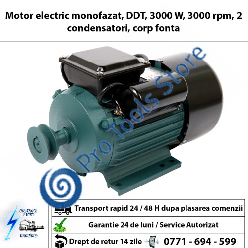  Motor electric monofazat, DDT, 3000 W, 3000 rpm, 2 condensatori, corp fonta 