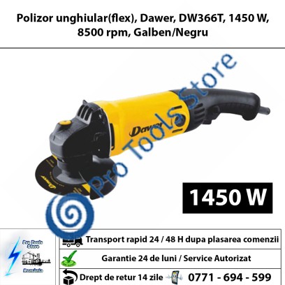  Polizor unghiular(flex), Dawer, DW366T, 1450 W, 8500 rpm, Galben/Negru 