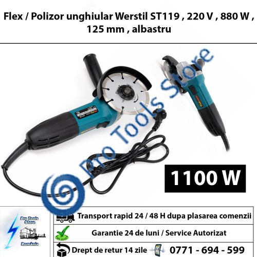 Flex / Polizor unghiular Werstil ST119 , 220 V , 880 W , 125 mm , albastru