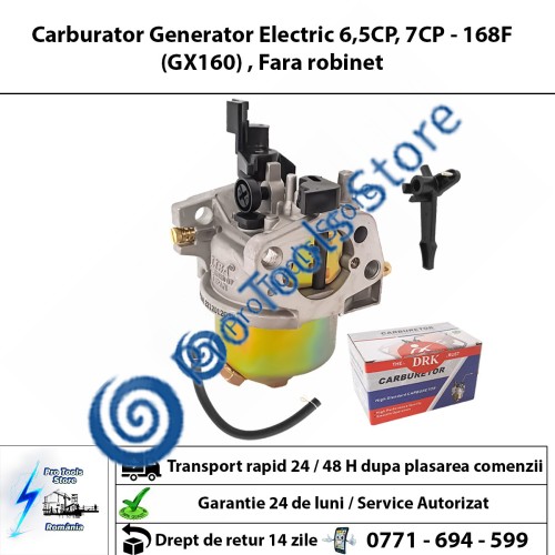 Carburator Generator Electric 6,5CP, 7CP - 168F (GX160) , Fara robinet