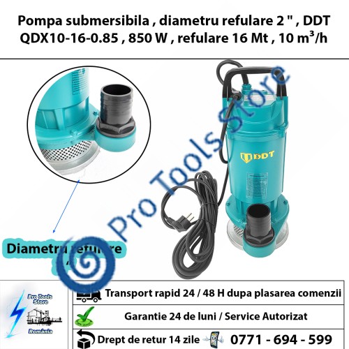 Pompa submersibila , diametru refulare 2 " , DDT QDX10-16-0.85 , 850 W , refulare 16 Mt , 10 m³/h 