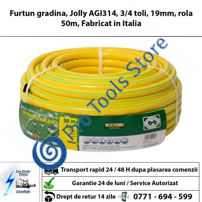 Furtun gradina, Jolly AGI314, 3/4 toli, 19mm, rola 50m, Fabricat in Italia 