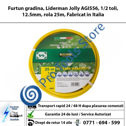  Furtun gradina, Liderman Jolly AGI556, 1/2 toli, 12.5mm, rola 25m, Fabricat in Italia 