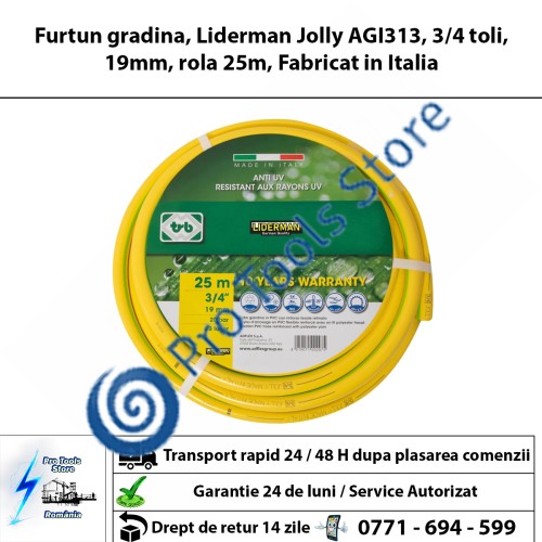  Furtun gradina, Liderman Jolly AGI313, 3/4 toli, 19mm, rola 25m, Fabricat in Italia 