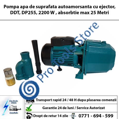 Pompa apa de suprafata autoamorsanta cu ejector, DDT, DP255, 2200 W , absorbtie 25 Metri