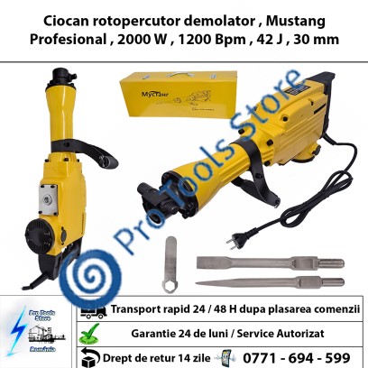 Ciocan rotopercutor demolator , Mustang Profesional , 2000 W , 1200 Bpm , 42 J , 30 mm