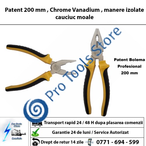 Patent 200 mm , Chrome Vanadium , manere izolate cauciuc moale