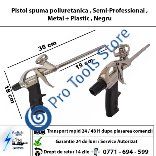 Pistol spuma poliuretanica , Semi-Professional , Metal + Plastic , Negru