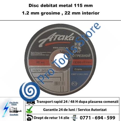 Disc pentru debitat metal , 115 mm , 1.2 grosime , diametru interior 22 mm