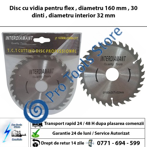 Disc cu vidia pentru flex , diametru 160 mm , 30 dinti , diametru interior 32 mm