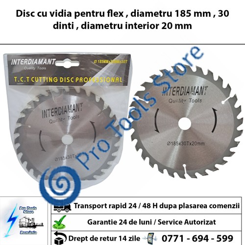 Disc cu vidia pentru flex , diametru 185 mm , 30 dinti , diametru interior 20 mm