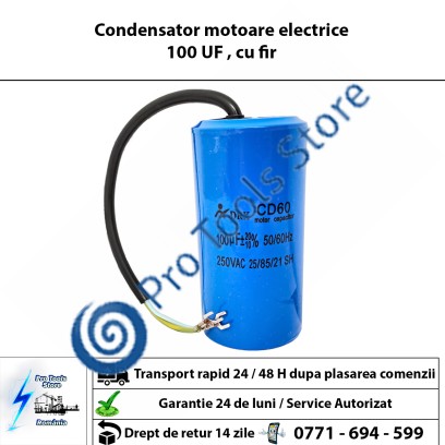 Condensator motoare electrice 100 UF , cu fir