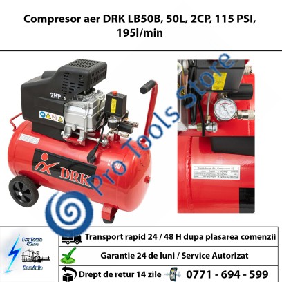 Compresor aer DRK LB50B, 50L, 2CP, 115 PSI, 195l/min