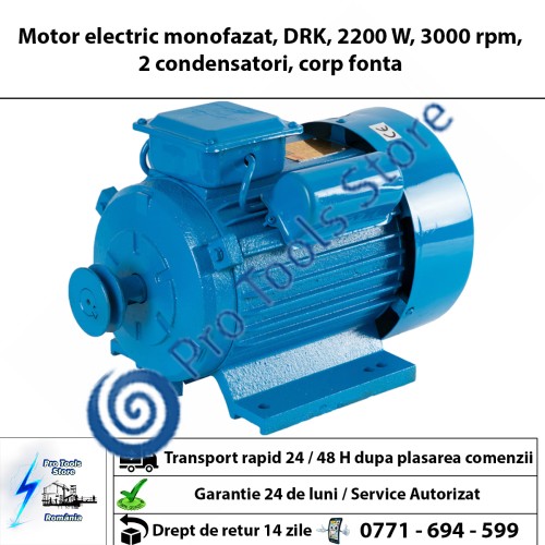 Motor electric monofazat, DRK, 2200 W, 3000 rpm, 2 condensatori, corp fonta