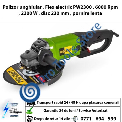 Polizor unghiular , Flex electric PW2300 , 6000 Rpm , 2300 W , disc 230 mm , pornire lenta 