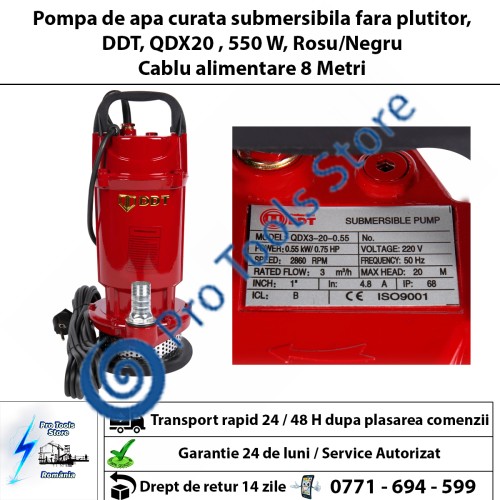 Pompa submersibila, DDT, QDX20, 550 W, Rosu/Negru