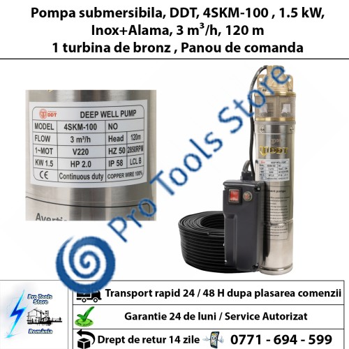 Pompa submersibila, DDT, 4SKM-100 , 1.5 kW, Inox+Alama, 3 m³/h, 120 m