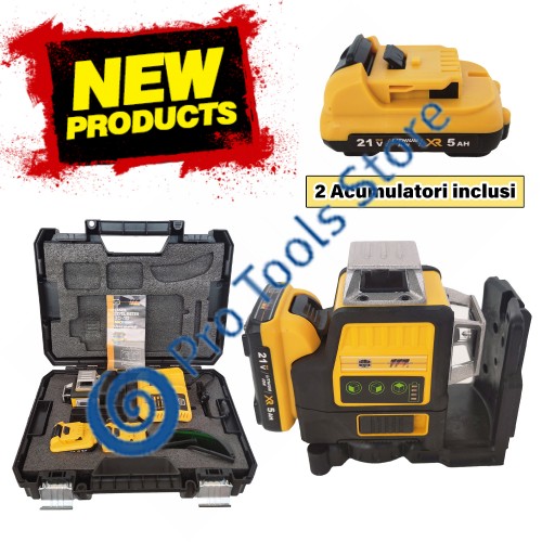 Nivela laser German Meister 3D-12 linii , 4D-16 linii , 2 acumulatori 21 V , 5 Ah , Model Nou , Lumina Verde