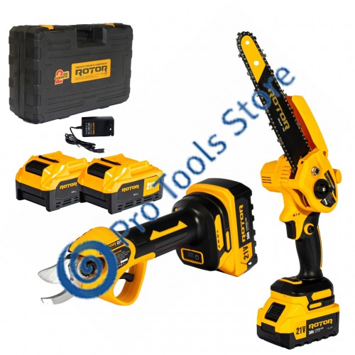 Set mini fierastrau CS1 si Foarfeca de gradina GS1 pe acumulator ROTOR, 500 W,600 W 4500 rotmin, 21 V 3 Ah