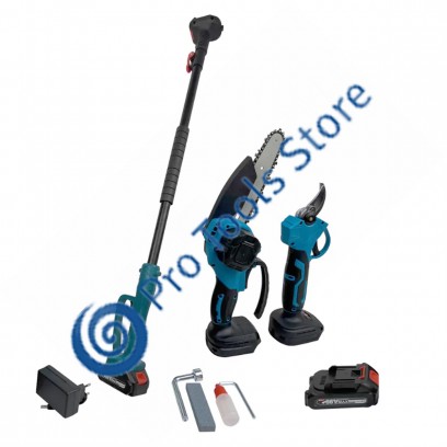 Set Foarfeca Gradina si Mini Drujba , 2 acumulatori & incarcator cu brat 2m telescopic , 21 V 3 Ah