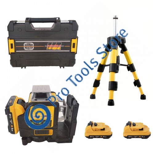 Nivela laser German Meister 3D-12 linii , 4D-16 linii , 2 acumulatori 21 V , 5 Ah , Model Nou , Lumina Verde + Trepied 