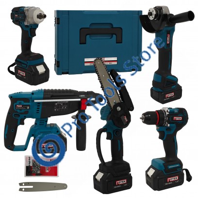Trusa completa 5 piese, Bormasina cu impact, Autofiletanta, Mini-Drujba, Ciocan Rotopercutor & Polizor unghiular ,2 Acumulatori Li-Ion, 36 V , 5 Amp