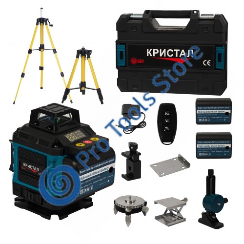Nivela laser profesionala DDT-KRISTAL 16 linii 4D, verde, cu 2 acumulatori Li-Ion, telecomanda, trepied, suporturi si valiza de transport