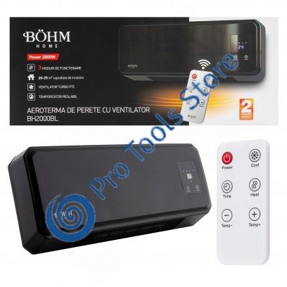 Aeroterma de perete cu display si telecomanda BÖHM BH2000BL, 20–25 m², 1000W-2000W Aeroterma de perete cu display si telecomanda BÖHM BH2000BL, 20–25 m², 1000W-2000W