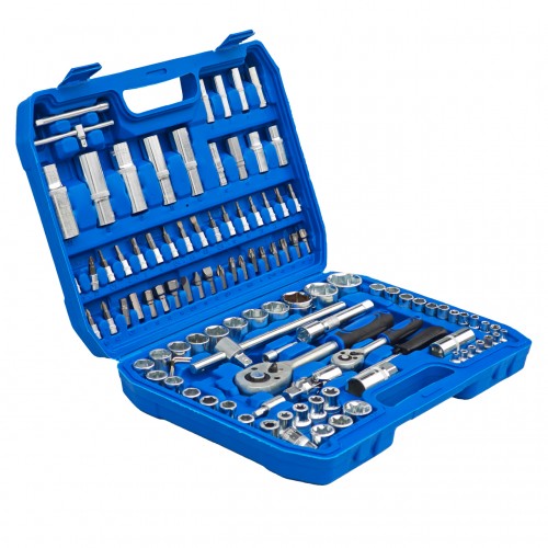 Trusă chei tubulare și biți CR-V 108 piese, 1/2" și 1/4", cu clichet reversibil și valiză de transport Trusă chei tubulare și biți CR-V 108 piese, 1/2" și 1/4", cu clichet reversibil și valiză de transport