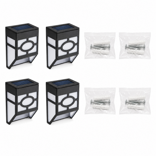 Set 4 Lămpi Solare LED pentru Trepte și Exterior, Aprindere Automată, Panou Solar Integrat, Montaj pe Perete, Lumină Caldă, 8,6 x 11,9 cm, Negru Set 4 Lămpi Solare LED pentru Trepte și Exterior, Aprindere Automată, Panou Solar Integrat, Montaj pe Perete, Lumină Caldă, 8,6 x 11,9 cm, Negru