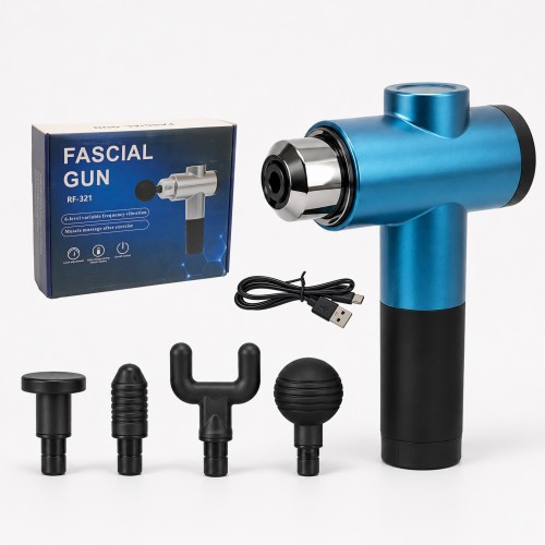 Mini Pistol de Masaj Muscular Portabil, 4 Capete Interschimbabile, Reîncărcabil USB-C, Masaj prin Vibrații, Compact și Ușor, Albastru Mini Pistol de Masaj Muscular Portabil, 4 Capete Interschimbabile, Reîncărcabil USB-C, Masaj prin Vibrații, Compact și Ușor, Albastru