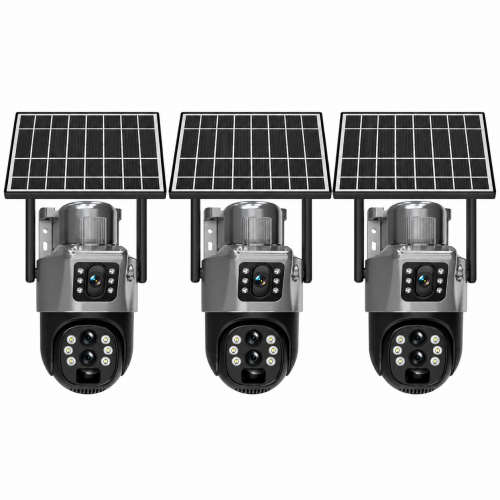 " SET 3 BUCATI " Cameră de Supraveghere WiFi Solară ZY-TP16G – Dual Lens 6MP (3MP+3MP), Rotire 360°, Vedere Nocturnă Color , Gri " SET 3 BUCATI " Cameră de Supraveghere WiFi Solară ZY-TP16G – Dual Lens 6MP (3MP+3MP), Rotire 360°, Vedere Nocturnă Color , Gri