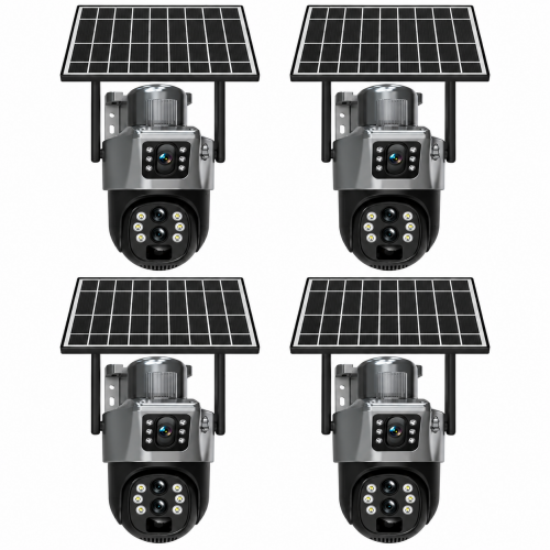 " SET 4 BUCATI " Cameră de Supraveghere WiFi Solară ZY-TP16G – Dual Lens 6MP (3MP+3MP), Rotire 360°, Vedere Nocturnă Color , Gri " SET 4 BUCATI " Cameră de Supraveghere WiFi Solară ZY-TP16G – Dual Lens 6MP (3MP+3MP), Rotire 360°, Vedere Nocturnă Color , Gri