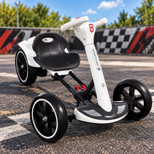 Kart electric pliabil, HARCRAFT, alimentare 12V, control parental prin telecomanda, 2 viteze , Inainte / Inapoi, Alb + Negru