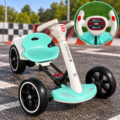 Kart electric pliabil, HARCRAFT, alimentare 12V, control parental prin telecomanda, 2 viteze , Inainte / Inapoi, Alb + Verde
