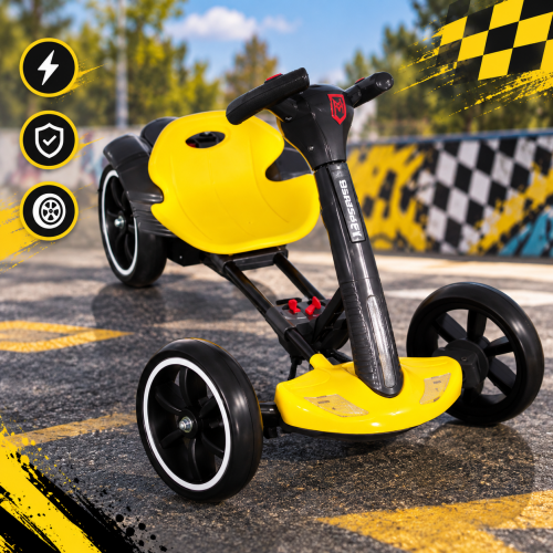 Kart electric pliabil, HARCRAFT, alimentare 12V, control parental prin telecomanda, 2 viteze , Inainte / Inapoi , Galben + Negru