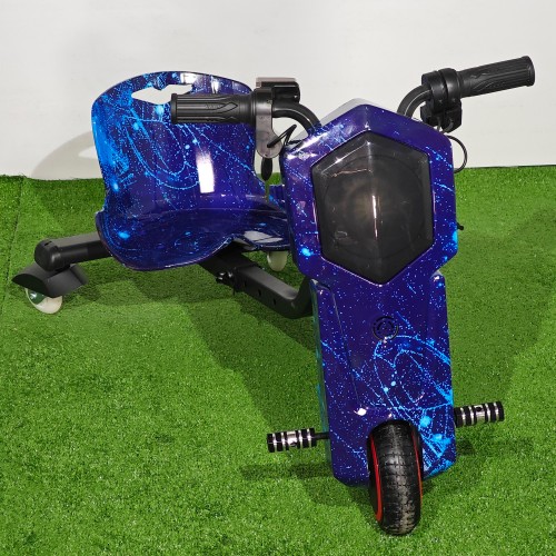 Tricicletă Electrică Copii cu Drift 360° – 350W, 36V, Bluetooth + Difuzor, Lumini LED, 20 km/h, Black-Blue
