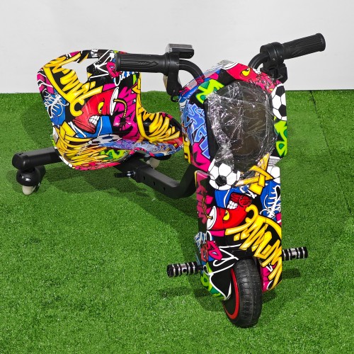 Tricicletă Electrică Copii cu Drift 360° – 350W, 36V, Bluetooth + Difuzor, Lumini LED, 20 km/h, Graffiti