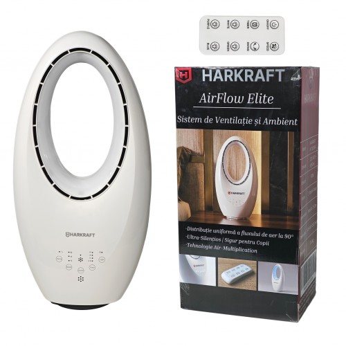 Ventilator AirFlow Elite, HarKraft, 60 W, multiple culori, telecomanda, 3 trepte viteza, temporizator