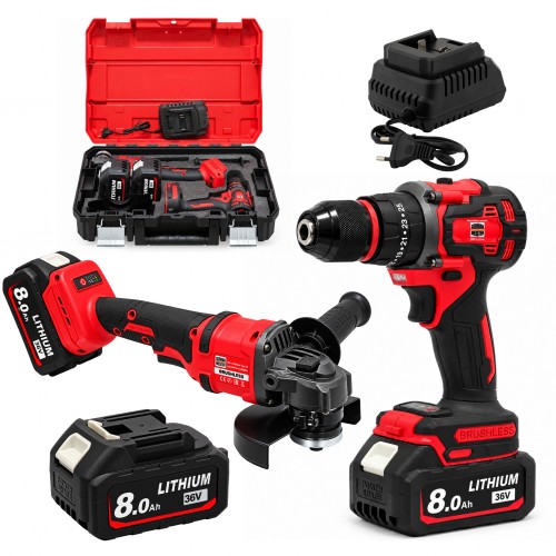 Set Scule cu Acumulator German Meister 36V, Brushless – Bormașină + Polizor Unghiular 125 mm, 2 Acumulatori 8Ah, Încărcător Set Scule cu Acumulator German Meister 36V, Brushless – Bormașină + Polizor Unghiular 125 mm, 2 Acumulatori 8Ah, Încărcător