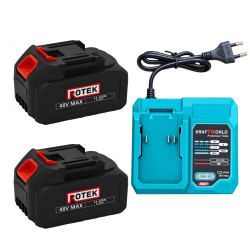 Set Rotek 2 Acumulatori Li-Ion 48V MAX 8.0Ah + Încărcător Rapid pentru Scule cu Acumulator Set Rotek 2 Acumulatori Li-Ion 48V MAX 8.0Ah + Încărcător Rapid pentru Scule cu Acumulator