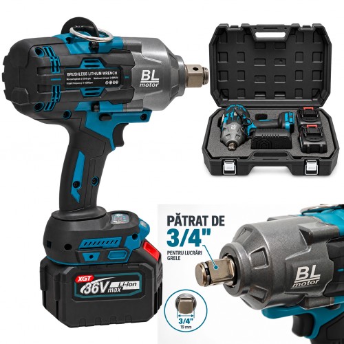 Cheie de Impact Profesională German Meister 36V/10 AH MAX, Brushless 2100 Nm, Prindere 3/4", 3 Trepte de Putere, LED Cheie de Impact Profesională German Meister 36V/10 AH MAX, Brushless 2100 Nm, Prindere 3/4", 3 Trepte de Putere, LED