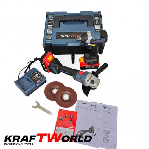 * Promo * Trusa KraftWorld, Polizor unghiular & Masina de insurubat cu impact , 36V , 8 Ah , Model nou 