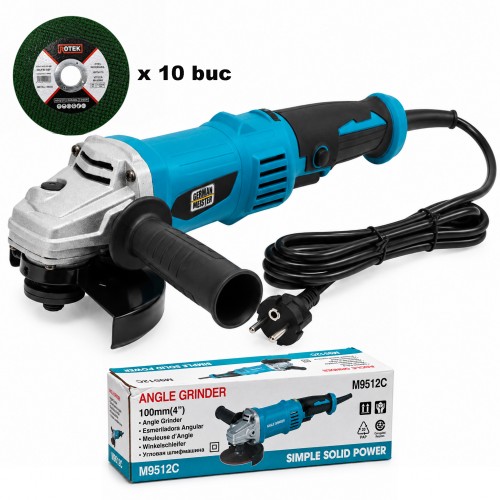 Polizor Unghiular German Meister 1300W, Ø125 mm, Turație Reglabilă 3000–9000 rpm, M14, Mâner Auxiliar, 10 Disc Polizor Unghiular German Meister 1300W, Ø125 mm, Turație Reglabilă 3000–9000 rpm, M14, Mâner Auxiliar, 10 Disc