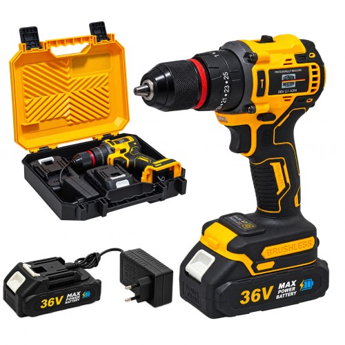 Mașină de Găurit și Înșurubat cu Acumulator German Meister 36V, Brushless, Mandrină 10 mm, 2 Viteze 0–1500 rpm, Acumulator + Încărcător Mașină de Găurit și Înșurubat cu Acumulator German Meister 36V, Brushless, Mandrină 10 mm, 2 Viteze 0–1500 rpm, Acumulator + Încărcător