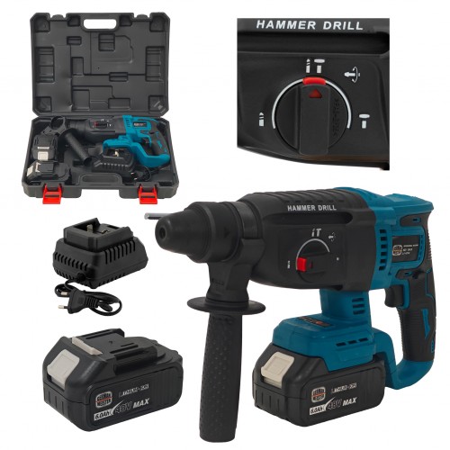 Ciocan RotoPercutor cu Acumulator German Meister 48V MAX, SDS-Plus, 3 Funcții, Ø26 mm, 2 Acumulatori 6Ah, Încărcător și Valiză Transport Ciocan RotoPercutor cu Acumulator German Meister 48V MAX, SDS-Plus, 3 Funcții, Ø26 mm, 2 Acumulatori 6Ah, Încărcător și Valiză Transport