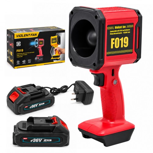 Suflantă Turbo cu Acumulator F019, 21V, 1000W, 30.000 RPM, Viteză Aer 45 m/s, Turbină 70 mm cu 12 Pale, Acumulator 36V Suflantă Turbo cu Acumulator F019, 21V, 1000W, 30.000 RPM, Viteză Aer 45 m/s, Turbină 70 mm cu 12 Pale, Acumulator 36V