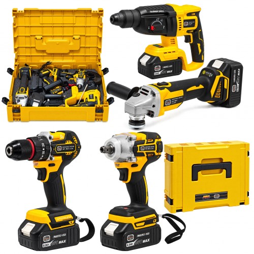 Trusă Scule cu Acumulator German Meister 36V MAX 6Ah – Autofiletantă, Cheie Impact 380Nm, Rotopercutor SDS-Plus 26mm și Polizor Unghiular 125mm Trusă Scule cu Acumulator German Meister 36V MAX 6Ah – Autofiletantă, Cheie Impact 380Nm, Rotopercutor SDS-Plus 26mm și Polizor Unghiular 125mm